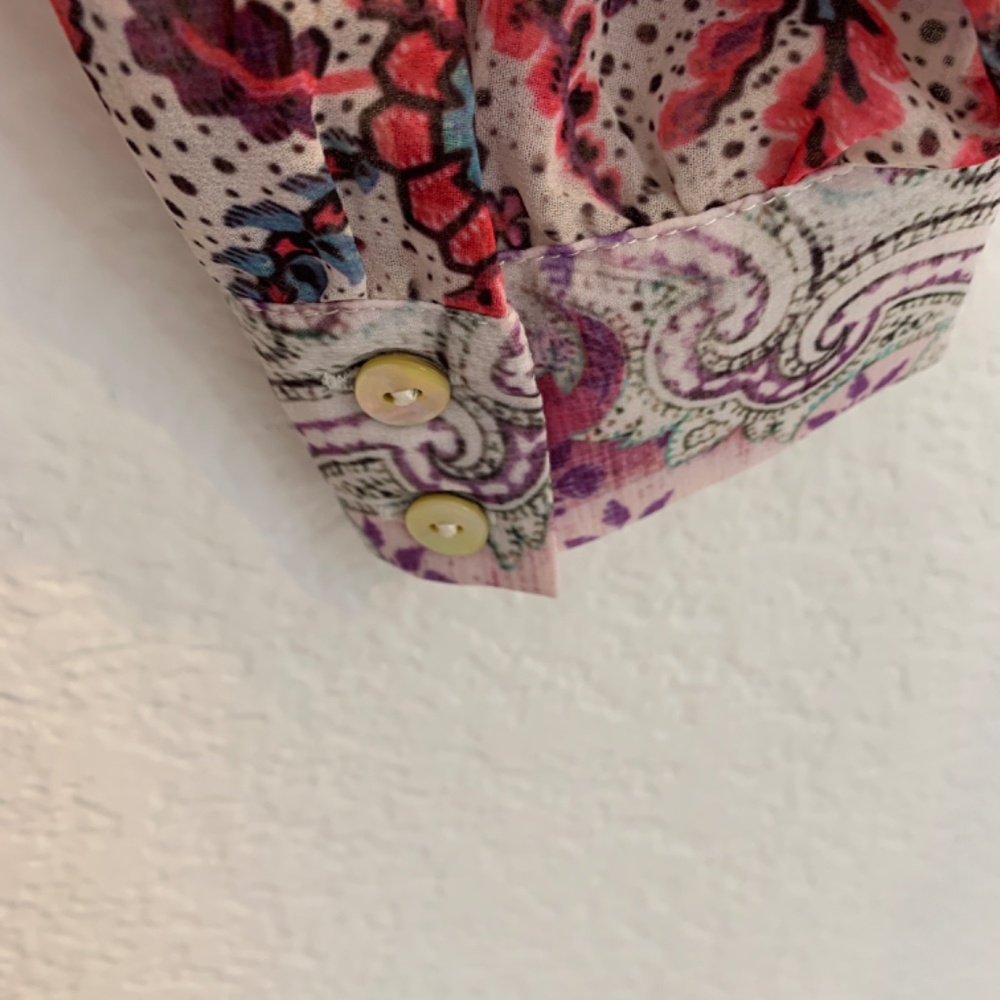 SUSAN GRAVER Purple Floral Chiffon Tunic Top Size 2XP Button Up Semi Sheer Artsy - Picture 10 of 15